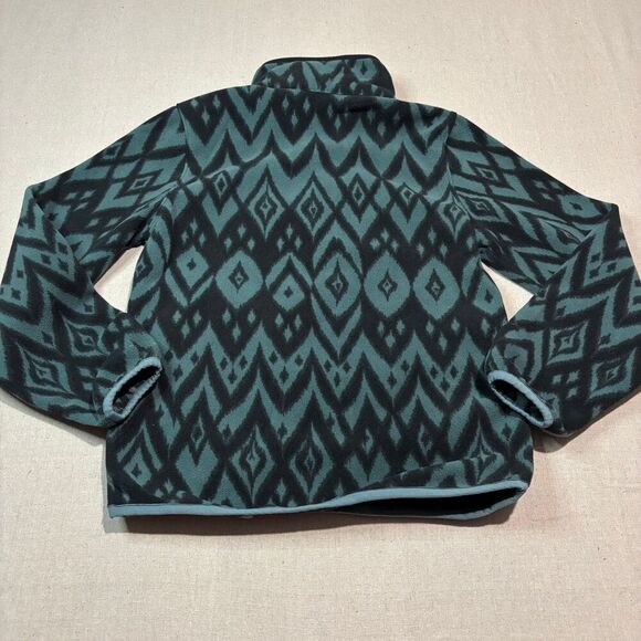 Obermeyer Kids Sz Large Aztec Print Long Sleeve Button Fleece Jacket Green Black - Picture 3 of 8
